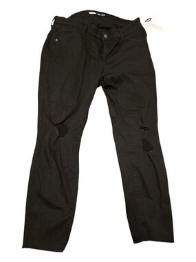 Old Navy Women's Black Slim Straight Jeans with Knee Rips